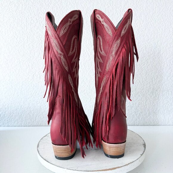 Lane SENITA FALLS Womens Cowboy Boots 7.5 Red Fringe Western Cowgirl Mid Calf - Picture 3 of 11